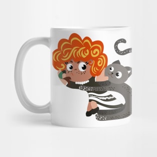 girl and cat Mug